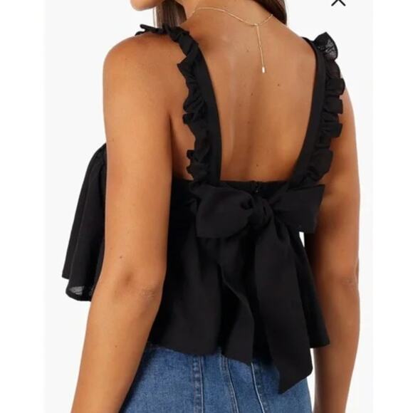 Petal + Pup Black Raye Crop Top Large flowy romantic ruffle feminine boho - Picture 2 of 9